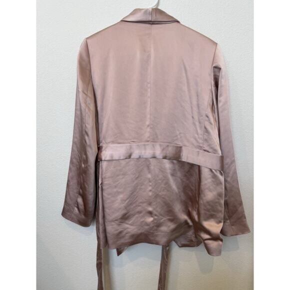NEW EXPRESS SATIN TIE FRONT BLAZER L Mauve Dusty Pink - Picture 2 of 8
